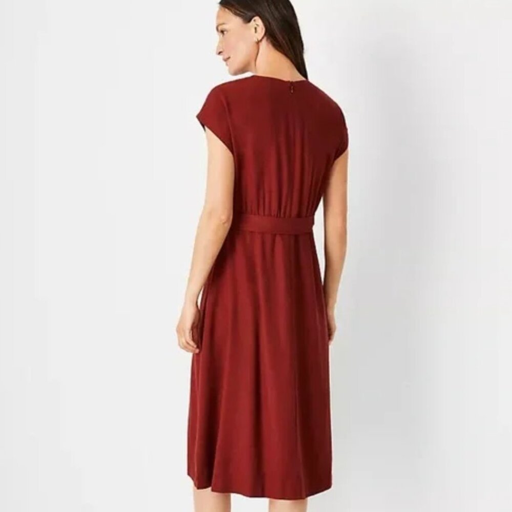 ๐ฅ Ann Taylor | Rust Brown Linen Blend Tie-Waist Dress 0 - Picture 3 of 8